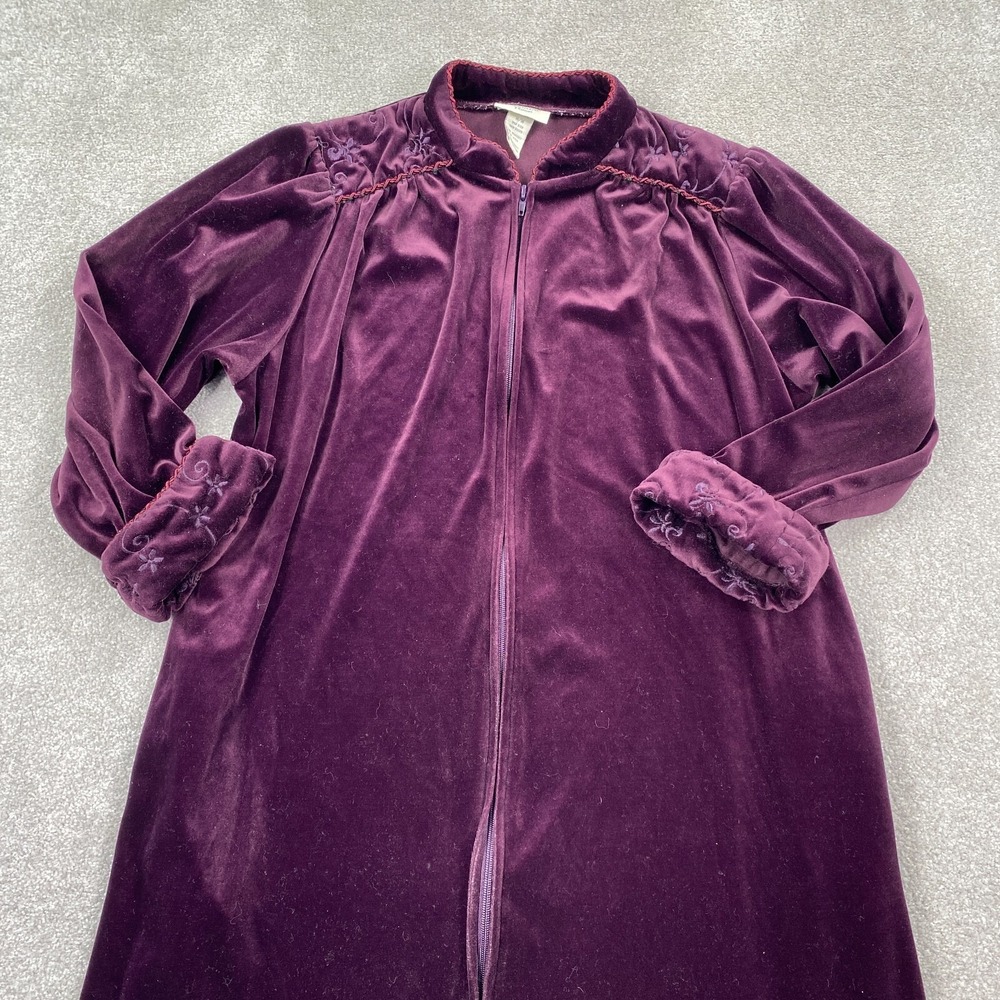 Vintage Jasmine Rose Full Zip Satin Lounge Long Sleepwear Robe Size M Purple